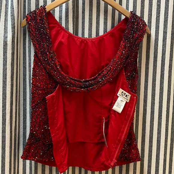 Andretta Donatello SILK red hand-beaded top VINTAGE 1990 XS -S ABSTRACT Roses - Picture 10 of 14